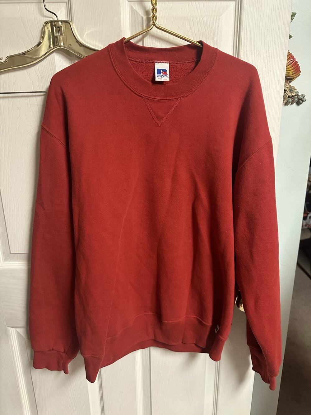 90s Russell Athletic High Cotton Crewneck Sweatshirt Red USA Lt Large 46x28 Vnt